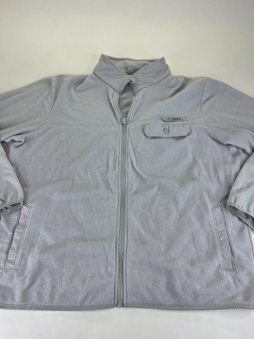 COLUMBIA PFG HARBORSIDE Mens XL Light Grey Fleece Zip Front Long Sleeve